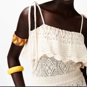 ZARA natural rafia two piece bangle & cuff bracelet set NWT